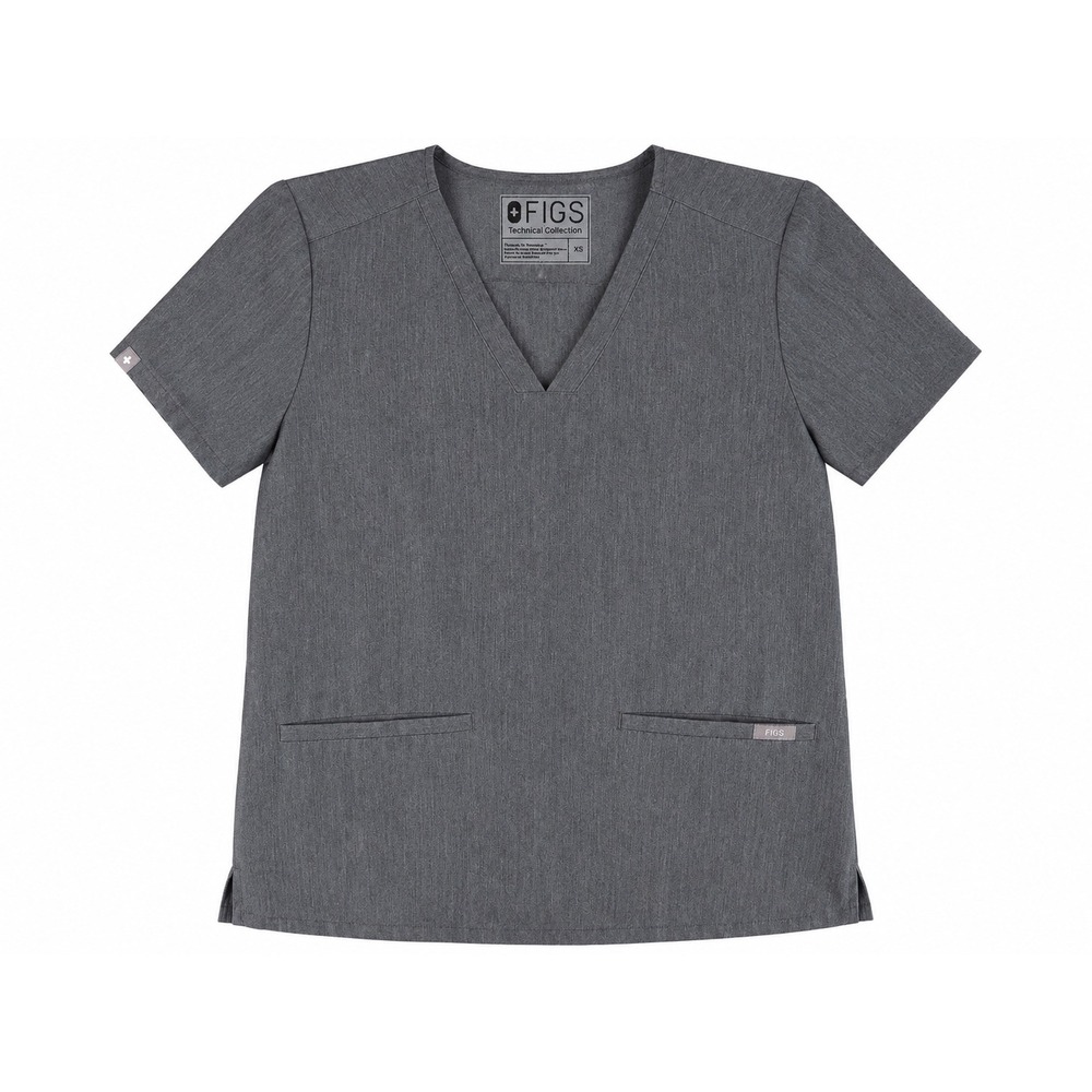 FIGS Technical Collection Scrub Top XS Gray 2 Pocket V-Neck Medical Uniform